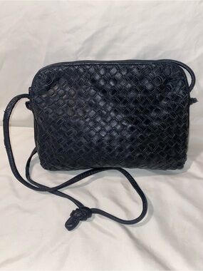 Ganson Vintage Woven Leather Crossbody Bag - Black